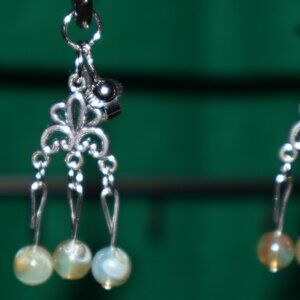 Handmade Clip-On Earrings - BEAUTIFUL Green Marbles - COT 48